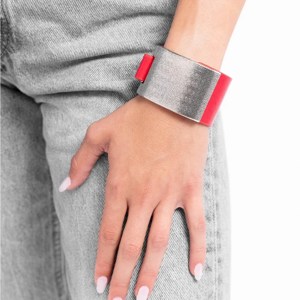 Red and Silver Wearable Tech Bracelet